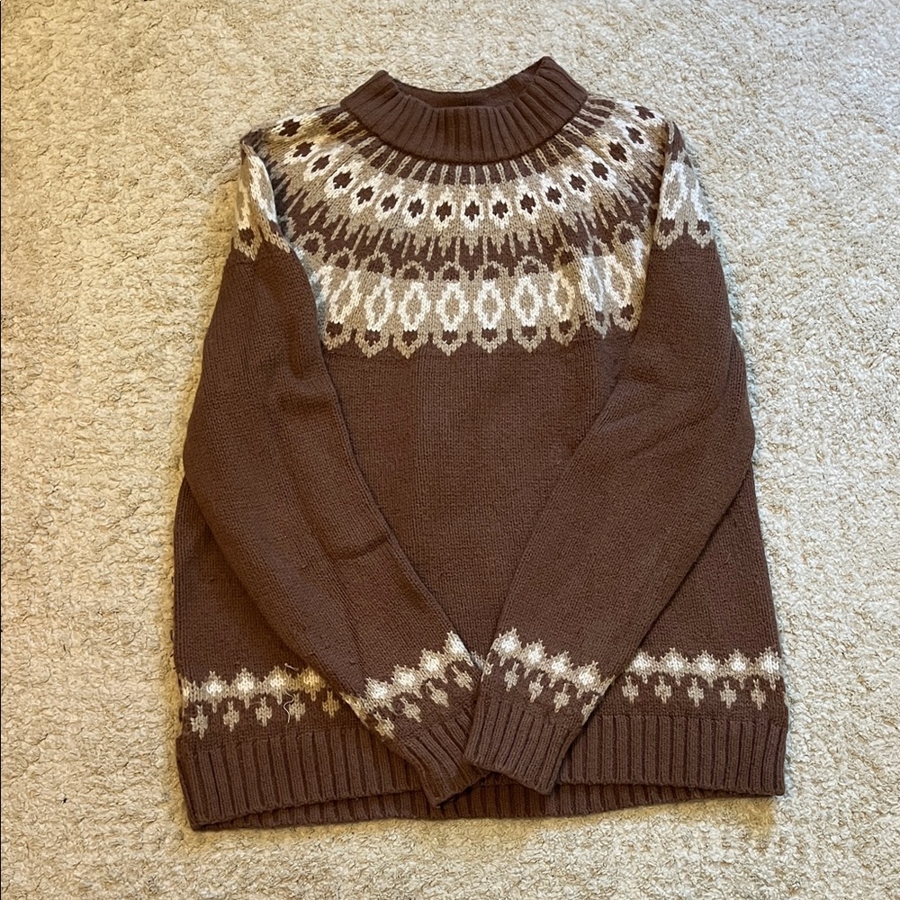 Lands' End Brown and Cream Patterned Women's Sweater